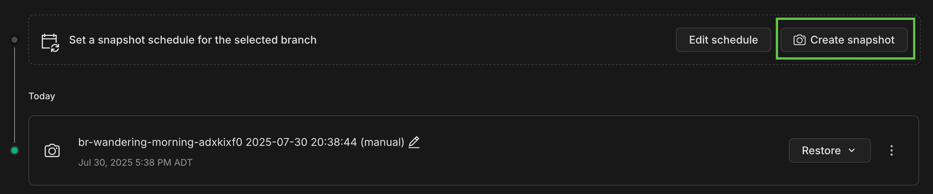 Backup branch on the Branches page